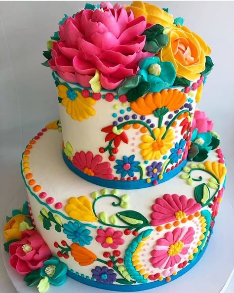 White Flower Cake Shoppe, Mexican Cake, Mexican Birthday Parties, Fiesta Cake, Encanto Party, Pastel Cupcakes, Fiesta Birthday Party, Mexican Birthday, Fiesta Theme Party