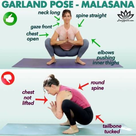 Malasana Pose, Yoga Poses Easy, Ardha Matsyendrasana, Garland Pose, Poses Easy, Yoga Teacher Resources, Yoga Progress, Yoga Facts, Beautiful Yoga Poses