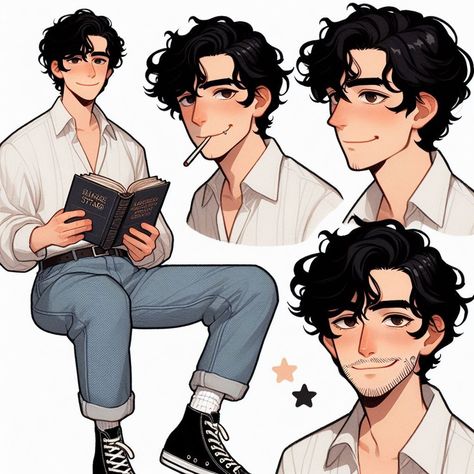 Short Curly Hair Male Drawing, Curly Hair Art Reference Male, Hairstyle Drawing Reference Male, Transmasc Character Art, Curly Hair Men Drawing Reference, Curly Hair Men Anime, Curly Boy Hair Drawing, Short Haircut Drawing, Boy Anime Hairstyles