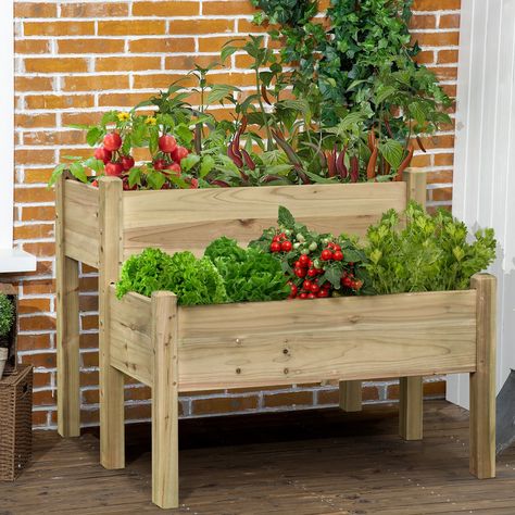 Ideal for potting sheds, home gardens, or urban apartment living, this 2-tier raised garden bed planter will make the perfect addition to your space. Standing Garden Beds, Planters Diy, Wood Assembly, Tiered Planter, Planter Beds, Red Cedar Wood, Diy Planter Box, Fire Pit Patio, Wood Planters