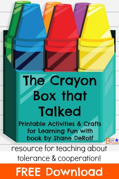 The Crayon Box that Talked is a fantastic book for teaching kids about tolerance and cooperation. Get your free download of printable craft ideas and activities to extend the learning fun! Great for story props, color recognition, and writing color words. Crayon Themed Classroom, Crayon Activities, Teaching Tolerance, Elementary Counseling, Preschool Colors, Free Printable Activities, Homeschool Elementary, Art Therapy Activities, Crayon Box