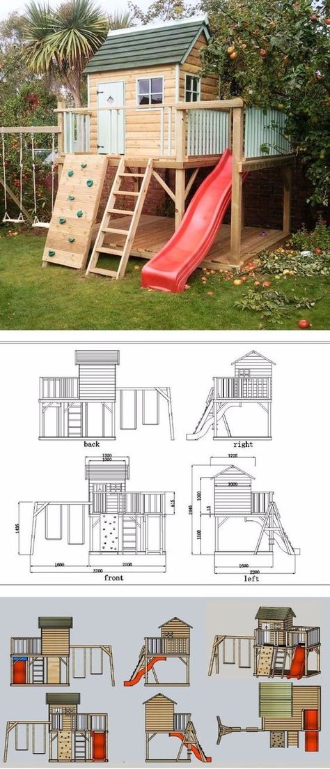 Garden Play House, Playground Landscaping, Backyard Playset, Garden Playhouse, Kids Backyard Playground, House Slide, Tree House Diy, Diy Playhouse, Backyard Playhouse