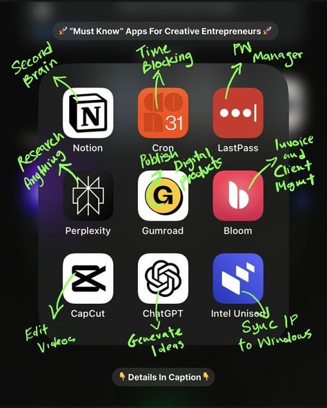 Productive Apps Iphone, Apps Like Notion, App For Content Creator, Digital Product Template, Iphone Automation Ideas, Best Ipad Apps For Productivity, Digital Creator Ideas, Character Ais App, Content Creator Apps