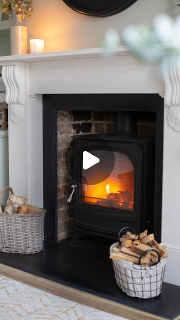 Cara on Instagram: "Glow up! 🔥 As much as we liked the look of the old fireplace, it was gas and didn’t give off any heat. We decided to upgrade to a multi-fuel, Ecodesign Ready burner and loved the traditional look of the Holborn 5 Widescreen from @aradastoves. So pleased with how warm and inviting the room is now! ☺️

#aradastoves #TheAradaBoldEdit #prdiscount #fireplace #fireplacedecor #livingroomideas #periodhome #logburner #edwardianhome #frontroom #woodburningstove #cosyhomes" Electric Log Burner Fireplace Ideas, Log Burner Fireplace Ideas, Electric Log Burner, Log Burner Fireplace, Log Burner Living Room, Old Fireplace, Faux Fireplace, Log Burner, Fireplace Ideas