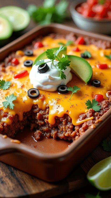 Taco Casserole with Ground Beef Casserole With Ground Beef, Hearty Casseroles, Taco Casserole, Ground Beef Casserole, Stir Fries, Food Illustration, Vegetarian Options, Weeknight Dinners, Quick Snacks