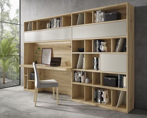 Desk Bookshelf Combo Home Office, Working From Home Office, Home Office Shelves, Elegant Home Office, Modern Garden Furniture, Office Needs, Small Apartment Design, Desk In Living Room, Apartment Bedroom Decor