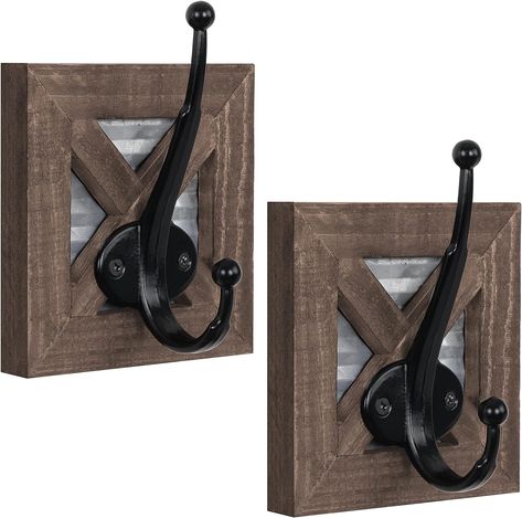 Autumn Alley Farmhouse Bathroom Hooks for Towels, Coat Hooks, and Robe Hooks - Towel Hooks for Bathroom Wall Mounted, Rustic Wall Hooks Decor, Mix of Wood, Galvanized Metal and Black Hook, 2 Pack Farmhouse Bathroom Towel Hooks, Farmhouse Bathroom Hooks, Bathroom Hooks For Towels, Farmhouse Bathroom Towels, Towel Hooks For Bathroom, Rustic Wall Hooks, Hooks For Towels, Hooks For Bathroom, Rustic Farmhouse Bathroom