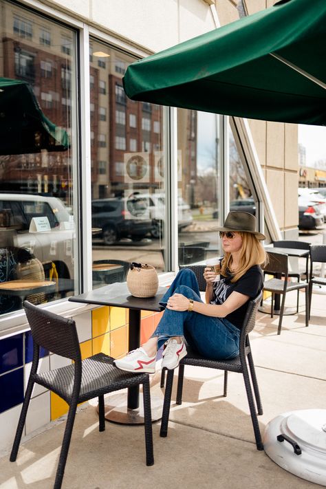 Relaxing at Starbucks wearing the Rag and Bone retro sneakers in red and wide legged Mother jeans. Rag And Bone Retro Sneakers, Rag And Bone Sneakers, Retro Sneakers Outfit, Cami And Jeans, Runners Outfit, Pink Floyd Graphic, Blue Lips, Outfits Retro, Light Sneakers