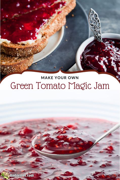 Green Tomatoe Jam, Green Tomato Jam Recipe Canning, Green Tomato Jelly, Green Tomato Raspberry Jam, Green Tomato Canning Ideas, Green Tomato Jam With Jello, Canning Green Cherry Tomatoes, Green Tomato Recipes Canning, Uses For Green Tomatoes