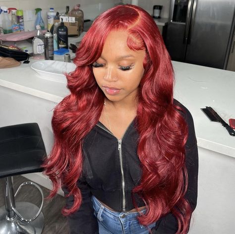 Red Curly Hair Black Women Wigs, Burgundy Lace Front Wig Black Women, Red Lace Front Wigs Black Women, Red Side Part Wig, Miraculous Hairstyles, Burgundy Hair Dye, Red Weave Hairstyles, Vibrant Red Hair, Red Wig