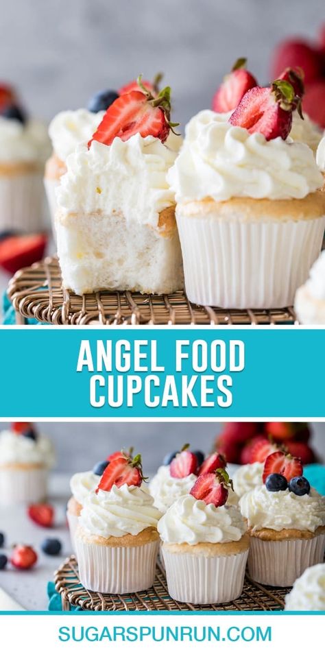 Angel Food Cake Cupcakes, Life Love And Sugar, Angel Food Cupcakes, Food Cupcakes, Cake Mug, Homemade Whipped Cream, Angel Food Cake, Food Cake, Dessert Cupcakes