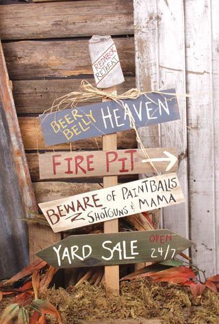 Hillbilly Decor, Bogan Party, Trailer Trash Party, Hillbilly Party, Trash Bash, Trash Party, Log Cabin Ideas, Rustic Crafts, Garden Signs