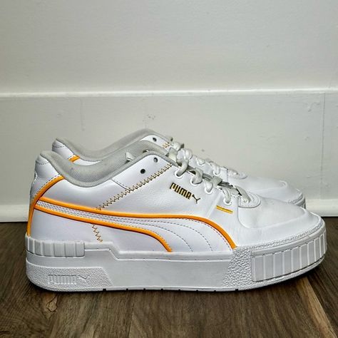 PUMA Cali sport sneakers Puma Cali Sport, Puma Cali, Puma Shoes, Sport Sneakers, Neon Orange, Shoe Collection, White Leather, Cali, Neon