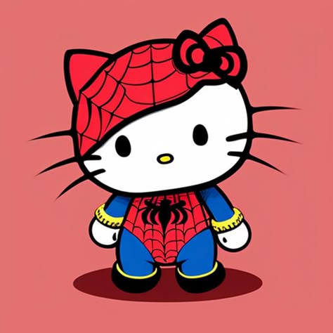 Spider Hello Kitty, Spider Man And Hello Kitty, Spider Man Hello Kitty, Drawings With Meaning, Hello Kitty Pumpkin, Hello Kitty Printables, Spiderman Theme, Spiderman Drawing, Drawing Superheroes