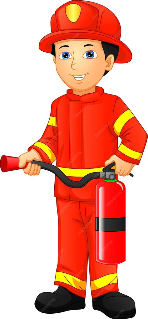 Premium Vector | Vector cute boy firefighter isolated on white Fire Fighter Cartoon, Firefighter Images, Fire Safety Activities, Safety Activities, Theme Poster, Abc Coloring Pages, Abc Coloring, Emb Designs, Police Women