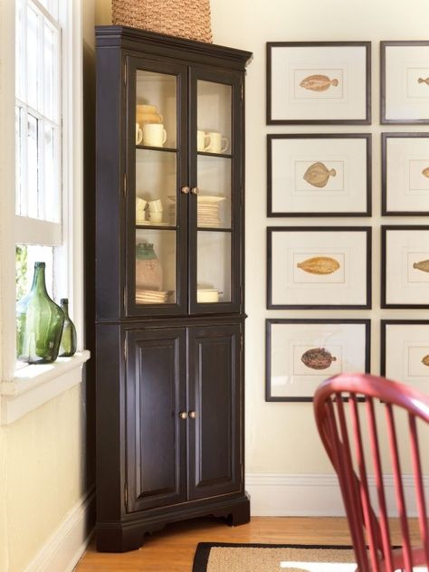 Corner China Cabinet Black - Foter Black Corner Cabinet, Corner China Cabinets, Corner China Cabinet, French Country Tables, Bella Notte Linens, Family Room Furniture, Pine Cone Hill, Cottages And Bungalows, Modern Home Furniture