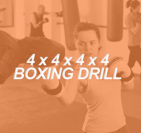 The 4 x 4 x 4 x 4 Drill is a boxing workout class that incorporates challenging cardio along with core integration with boxing technique. Boxing Class Ideas, Boxing Bootcamp Workout, Women’s Boxing Workout, Boxercise Class Ideas, Boxing Circuit Workout, Rock Steady Boxing Exercises, Boxing Conditioning Workouts, Boxing Drills Workouts, Kickboxing Workout With Bag