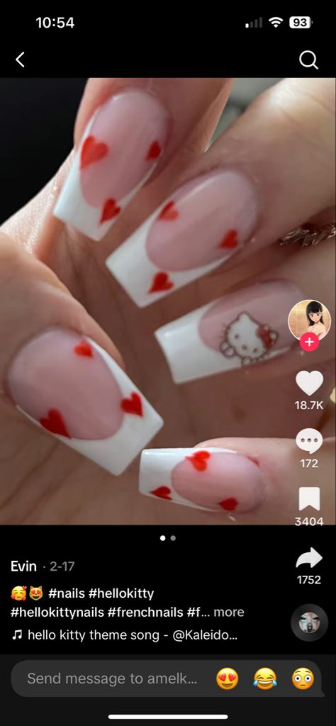 Hello Kitty Nails Strawberry, Hello Kitty Inspired Nails Short, Sanrio Nails Simple Short, Pink Hello Kitty Nails Simple, Cute Hello Kitty Nails Acrylic, Subtle Hello Kitty Nails, Hello Kitty Nails Acrylic Short Simple, Hello Kitty Nails Valentines, Hello Kitty Nail Designs Short