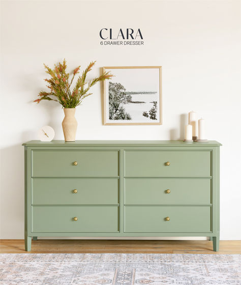 Timeless charm meets modern elegance. The Clara 6-Drawer Dresser in a fresh sage finish is the perfect blend of classic simplicity and contemporary design. With spacious drawers and sleek hardware available in all finishes, this piece is as customizable as it is functional. Whether you’re looking to complement a traditional or modern aesthetic, the Clara dresser seamlessly adapts to your style. Sage Dresser, Sage Green Dresser, Green Dresser, Fresh Sage, 7 Drawer Dresser, 3 Drawer Dresser, Entertainment Console, Console Cabinet, Alder Wood