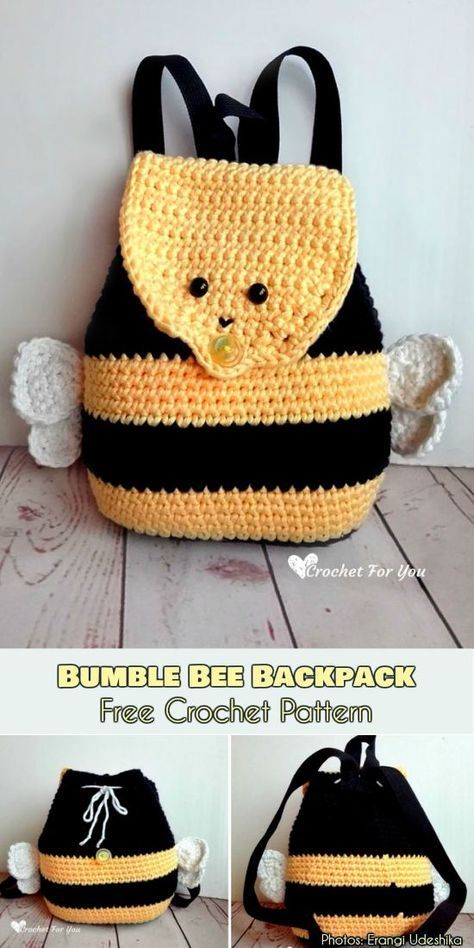 Bee Backpack, Backpack Crochet, Crochet Backpack Pattern, Crochet Backpack, Crochet Bee, Bag Pattern Free, Backpack Free, Backpack Pattern, Haken Baby