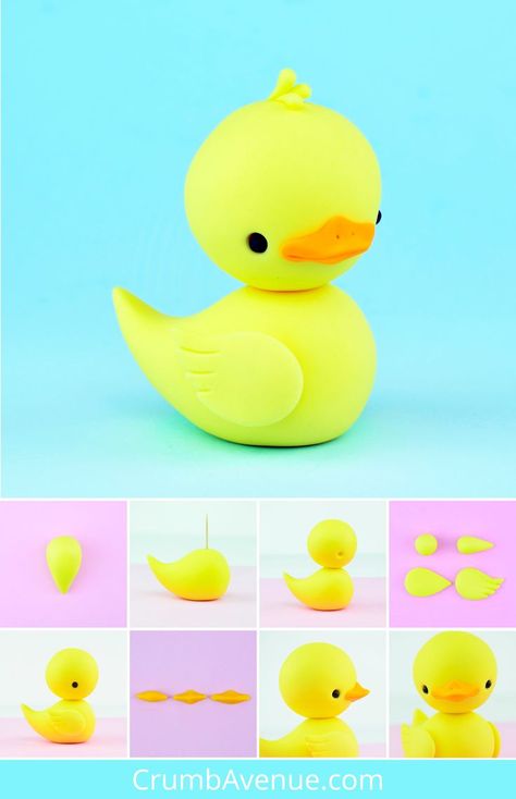 Cute Duck Cake, Duck Cake Topper, Pond Cake, Easy Fondant, Clay Idea, Crea Fimo, Duck Cake, Clay Crafts For Kids, Fondant Animals