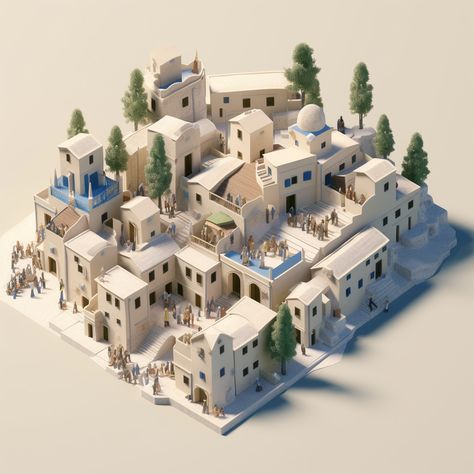 Santorini Greece Architecture, Minecraft Santorini, Land Layout, Santorini Architecture, Mediterranean Town, Desert Ideas, Greece Santorini, Game Concept, Fantasy Map