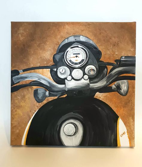 Biker Painting Canvas, Bike Painting Canvas, Motorcycle Painting Acrylic, Bike Painting, Small Canvas Paintings, Motorcycle Painting, Biker Art, Cute Canvas Paintings, Motorcycle Art