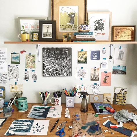 workspace, creative spaces, art, framed, illustrator Home Art Studios, Design Studio Workspace, Art Studio Space, Art Studio Organization, Art Studio Room, Art Studio Design, Decor Studio, Art Studio At Home, Studio Organization