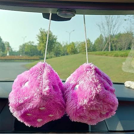 Pink Car Interior, Fuzzy Dice, Summer Suit Women, Car View, Mirror Hanging, Pink Car, Car Accessory, Perfect Couple, Car Interior Decor