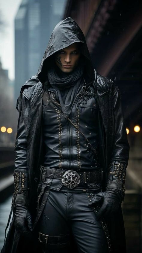 Gothic Fantasy Fashion Male, Fantasy Warrior Outfit Male, Warrior Outfit Male, Male Assassin Outfit, Assassins Outfit, Dark Fantasy Male, Male Assassin, Vampire Assassin, Warlock Costume