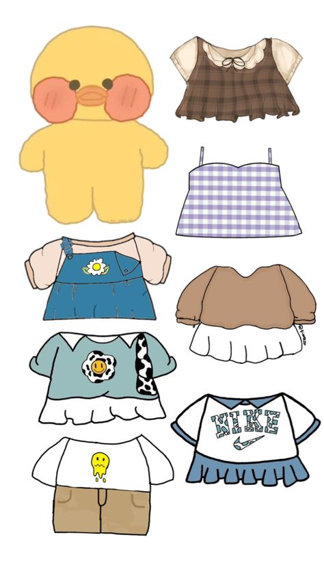 Ducky Clothes, Free Printable Paper Dolls, Paper Doll Printable Templates, Penanda Buku, Paper Clothes, Paper Dolls Clothing, Cute Easy Doodles, Paper Dolls Diy, Hello Kitty Crafts