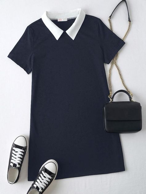 Free Returns ✓ Free Shipping On Orders $49+ ✓. Plus Contrast Collar Tee Dress- Plus Size Dresses at SHEIN. Contrast Collar, Teenage Fashion Outfits, Tee Dress, Teen Fashion Outfits, Skirt Outfits, Teen Fashion, Aesthetic Clothes, Pretty Outfits, Plus Size Dresses