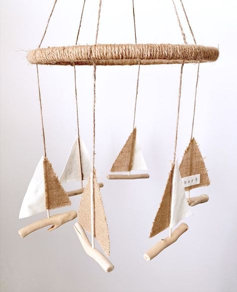 Weathered Driftwood Sailboat Mobile Baby Boy Nursery Decor - Etsy Mobile Bebe Diy, Driftwood Sailboat, Wood Mobile, Diy Baby Mobile, Driftwood Art Diy, Boy Nursery Decor, Driftwood Projects, Baby Boy Nursery Decor, Diy Mobile