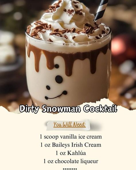 Easy Delish Recipes | Dirty Snowman Cocktail | Facebook Snowman Cocktail, Baileys Ice Cream, Ice Cream Cocktails, Desserts In A Glass, Alcoholic Desserts, Pumpkin Sugar Cookies, Irish Cream Liqueur, Mint Ice Cream, Chocolate Liqueur