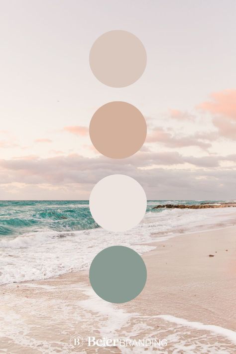 Beach days are forever with this palette of seafoam, light teal, and sand. Get inspired by ocean color palette colour schemes, ocean color palette aesthetic, and ocean color palette branding. Book Shelby today as your brand designer at beierbranding.com Calming Palette Colour Schemes, Calm Color Schemes For Office, Coastal Design Color Palette, Calming Pallete Color, Contemporary Coastal Color Palette, Beach Tone Color Palette, Beach Picture Color Scheme, Beach Pictures Color Palette, Beach Photoshoot Colour Palette