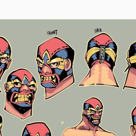 Desar Yuartha on Instagram: "Character study and mask simplifying process of my comicbook character, El Kalo The Shaman Wrestler. The story was published year ago on @fusionary.prjct anthology. Would you guys like to read it? #comicbook #wrestler #luchador #wwe" Luchador Mask Design, Wrestler Character Design, Mask Character Design, Luchador Art, Sam Character, Character Design Process, Masked Wrestlers, Romantic School, Wwe Mask