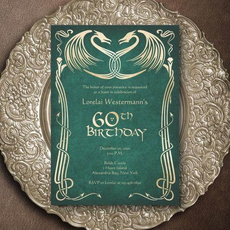 Celtic Wedding Invitations, Medieval Wedding Theme, Fantasy Birthday, Dragon Wedding, Celtic Viking, 70th Birthday Invitations, Medieval Dragon, Parchment Background, Pagan Wedding