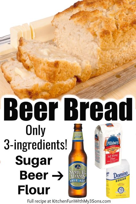 Three Ingredient Bread Recipes, Traditional Bread Recipe, Beer Bread Easy, Honey Oat Bread, Beer Bread Recipe, Homemade White Bread, Moist Pumpkin Bread, Tasty Bread Recipe, Bread Soft