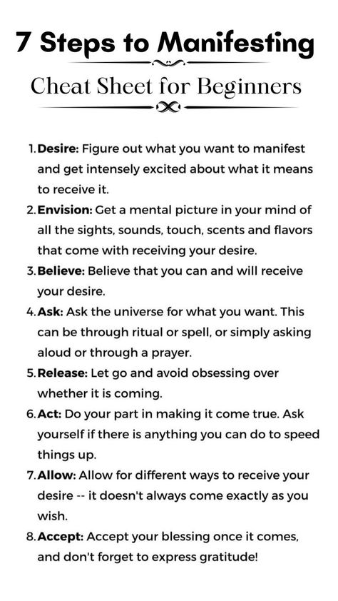 7 Steps for Manifestation Cheat Sheet for Beginners | Here are some steps on how to manifest faster and effectively. #manifestation #manifest #manifestmoney #manifestwealth Easy Manifesting Methods, How To Manifest For Beginners, How To Manifest Scripting, How Do You Manifest, How To Manifest Success, How To Manifest Quickly, How To Manifest An Apartment, Law Of Assumption Cheat Sheet, How Manifestation Works