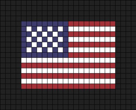 A medium pixel art template of the U.S.A flag (other names: U.S, United States, United States of America, America). American Flag Perler Beads, American Flag Pixel Art, Country Perler Bead Patterns, Flags Pixel Art, Perler Bead Ornaments Pattern, Cross Stitch Border Pattern, Easy Perler Bead Patterns, Easy Perler Beads Ideas, Canvas Drawing