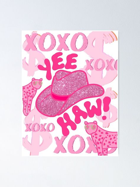 Hot Pink Senior Parking Spot, Yeehaw Painting, Yeehaw Poster, Glitter Cowgirl Hat, Dorm Canvas Art, Dorm Canvas, Preppy Artwork, College Canvas Art, Preppy Paintings