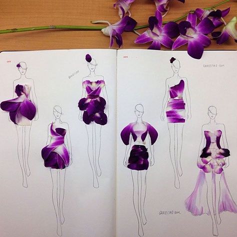 Grace Ciao, Fashion Design Inspiration, Dress Illustration, Fashion Sketches Dresses, Flower Sketches, Fashion Sketch, Fashion Illustration Sketches, Trendy Flowers, Illustration Fashion Design