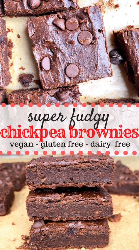 Chickpea Brownies are a healthy alternative to regular brownies and are fudgy, made with simple natural ingredients, and are easy to make. They are made gluten free, dairy free and vegan and no one will believe you when you tell them they are made from chickpeas! #healthybrownies #glutenfreebrownies #glutenfreebaking #healthybaking #chickpeas #brownies #vegan #veganbaking #dairyfree Chickpeas Brownies, Regular Brownies, Chickpea Brownies, Patisserie Vegan, Dairy Free Brownies, Vegan Chickpea, Healthy Brownies, Vegan Brownie, Vegan Dessert Recipes