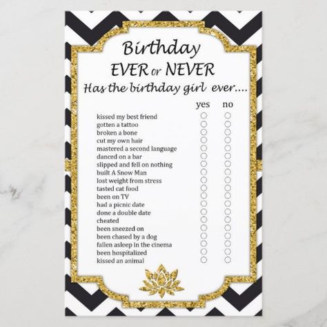 Ever Or Never Game, 50th Birthday Party Themes, Girls Birthday Party Games, Birthday Quiz, Birthday Games For Adults, 60th Birthday Decorations, Birthday Party Game, Drinking Games For Parties, Woman Birthday Party