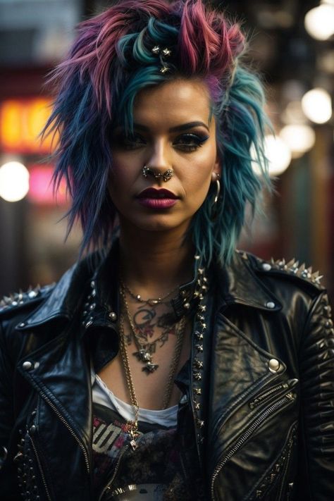 Empowered Elegance: Spiky Hairstyles for Women Who Own Their Style Punk Hair Women Long, Choppy Punk Hair, 90s Rock Hairstyles, Spiky Long Hair, Rock Hairstyles Short, Rock Style Hair, Alternative Short Hair, 90s Punk Hair, 80s Punk Makeup