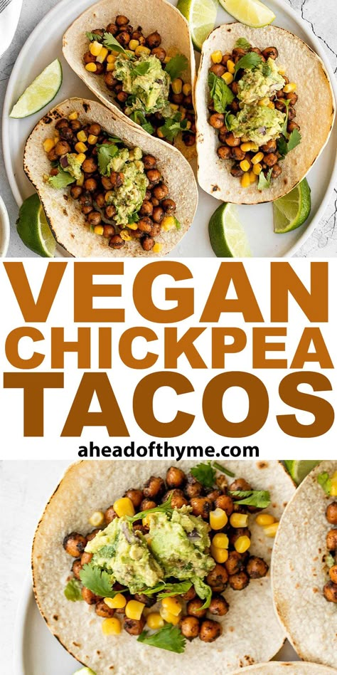 Vegan Chickpea Tacos Taco Spices, Chickpea Tacos, Vegan Chickpea, Fresh Guacamole, Vegetarian Tacos, Meatless Recipes, Vegetable Side Dishes Recipes, Chick Pea, Vegan Tacos