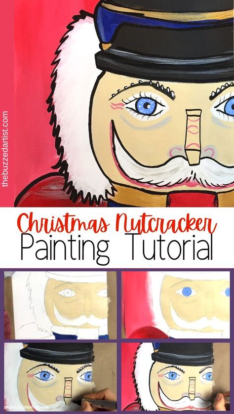 Pop Art Tutorial, Christmas Acrylic Painting, Pop Art Acrylic Painting, Nutcracker Painting, Pop Art Christmas, Pop Art Acrylic, Nutcracker Crafts, Nutcracker Christmas Decorations, Christmas Art Projects