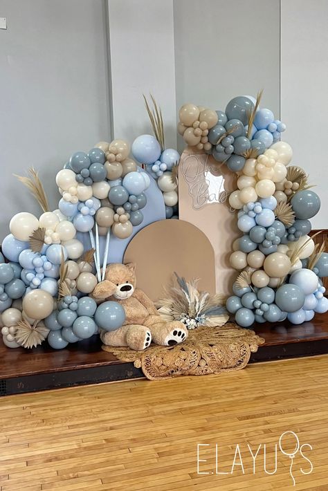 Bear Balloon Theme, Bear Theme, Blue Bear Theme Baptismal Balloon Decoration, Mi Bautizo Balloon Garland, Baptism Backdrop, Dedication Balloon Decor, Christening Backdrop Girl, Naming Ceremony Decorations Ballon, Chicago Decor, Baptism Photos, Large Balloons