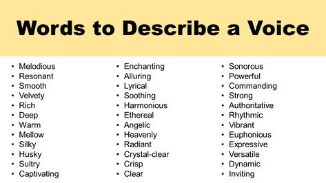 Different Ways To Describe A Voice, Tone Of Voice Writing, How To Describe A Characters Voice, Ways To Describe A Voice, Types Of Voices Tones, Words To Describe Actions, Ways To Describe Laughter, How To Describe A Voice, Words To Describe Voice