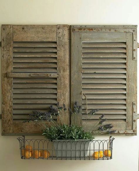 Shutters for wall decoration Antique Shutters, Rustic Window, Window Dressing, Window Dressings, Outdoor Inspirations, French Farmhouse, French Inspired, Old Antiques, Of Ideas